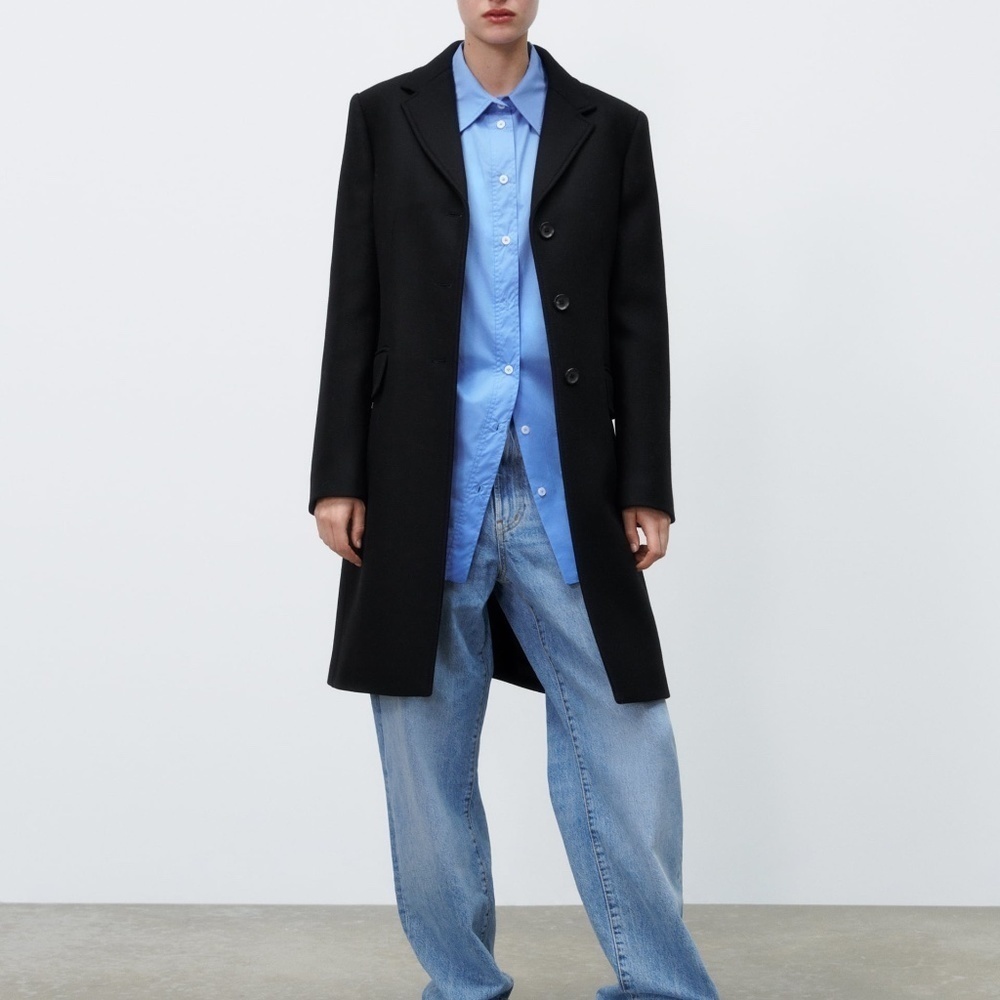 ZARA Menswear Style Wool Coat Black Size XL BNWT